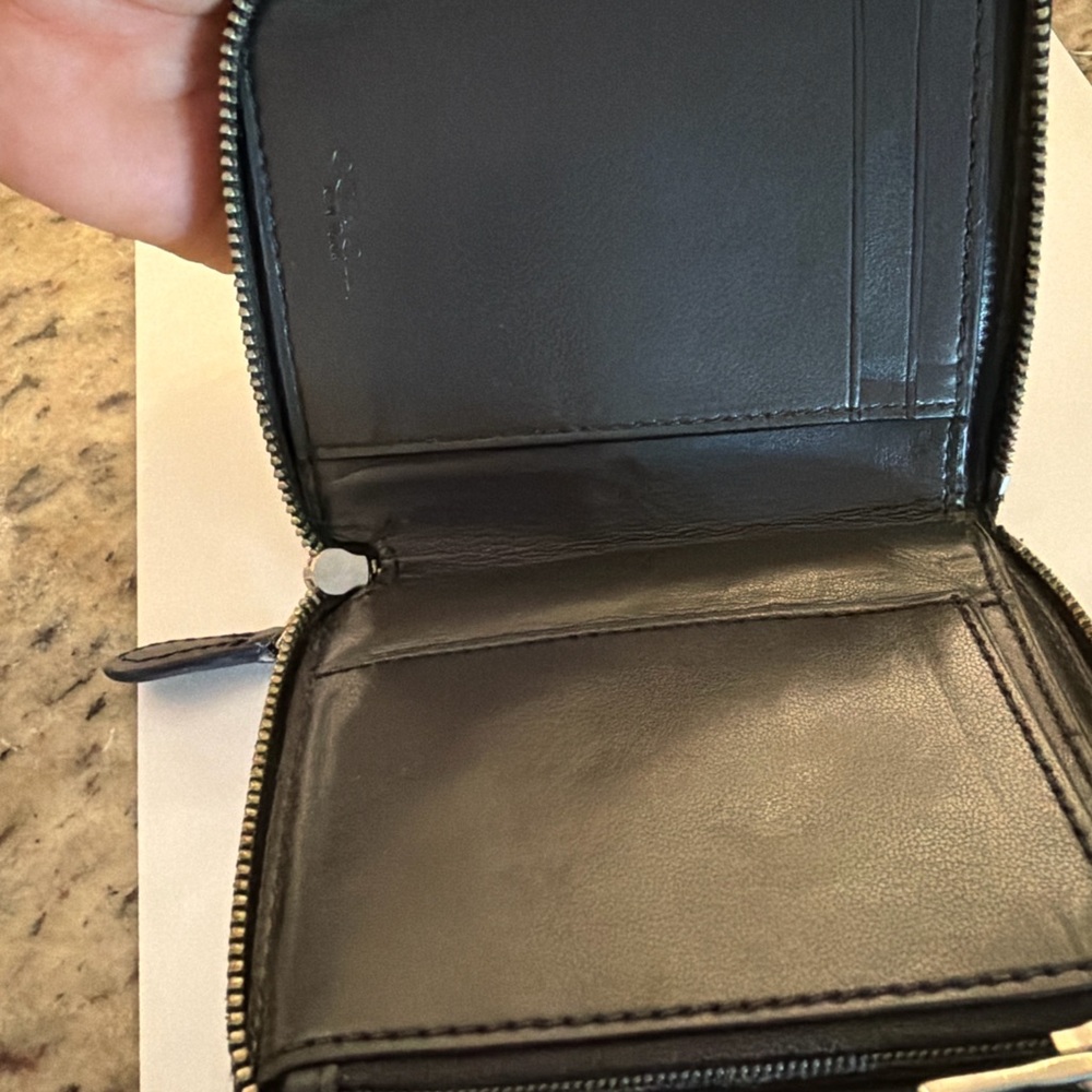 Coach Black Signature Zip Around Wallet Small Compact - Picture 4 of 5